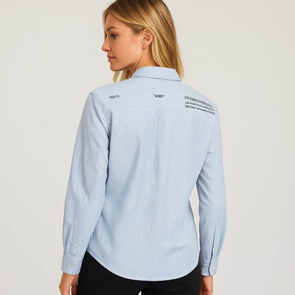 Off-White Virgil Abloh Blue Striped Long Sleeve Button-Up Shirt Graphic Back S - Picture 1 of 16